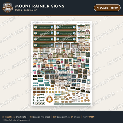 Alpine Railworks 30735N N Scale Tourist Signs - Mount Rainier - Lodge