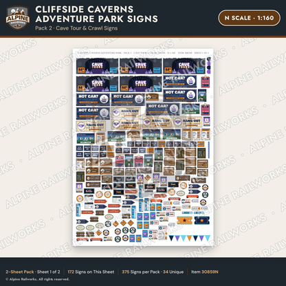Alpine Railworks 30859N N Scale Roadside Signs - Cave Adventure Park