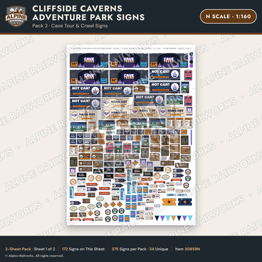 Alpine Railworks 30859N N Scale Roadside Signs - Cave Adventure Park