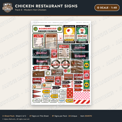 Alpine Railworks 30457O O Scale Chicken Restaurant Signs