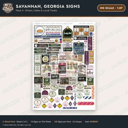 Alpine Railworks 31299HO HO Scale Savannah GA Signs - Diners & Cafes
