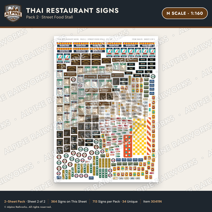 Alpine Railworks 30411N N Scale Thai Restaurant Signs
