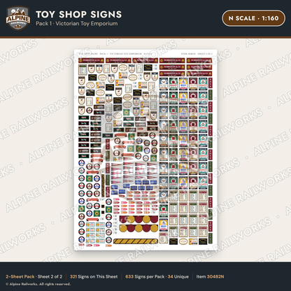 Alpine Railworks 30482N N Scale Toy Shop Signs