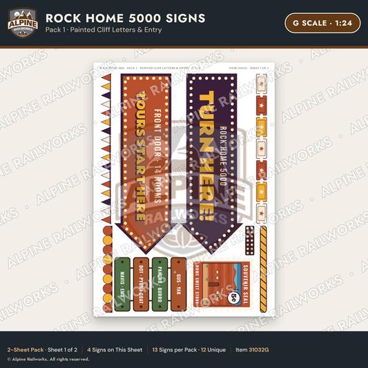Alpine Railworks 31032G G Scale Roadside Signs - Cliff Rock House