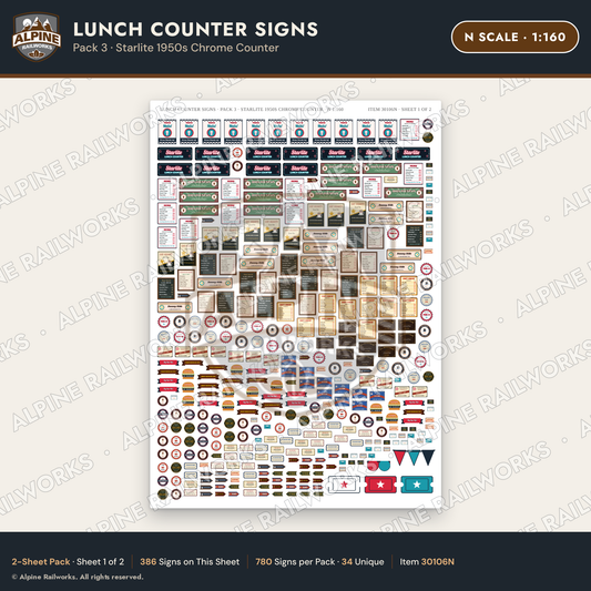 Alpine Railworks 30106N N Scale Lunch Counter Signs