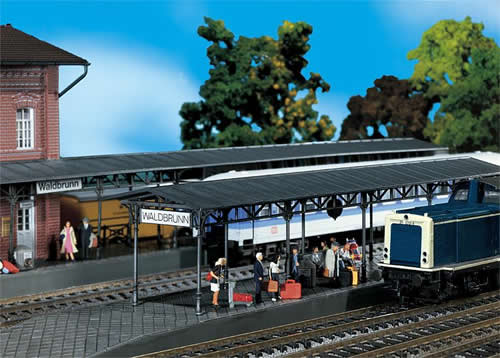 Faller 120204 HO Scale Covered Platforms - Weathered Model