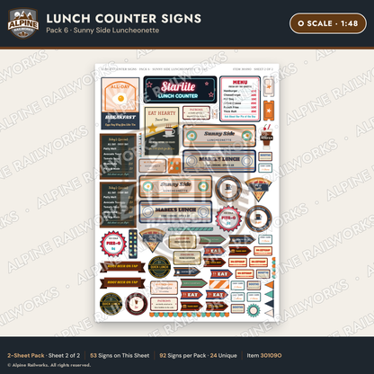 Alpine Railworks 30109O O Scale Lunch Counter Signs