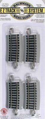 Bachmann 44530 HO Scale Curved Track w/ Nickel Silver Rail & Gray Roadbed - E-Z Track(R) -- 1/3 18" Radius pkg(4)