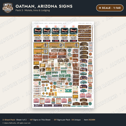 Alpine Railworks 31238N N Scale Oatman AZ Signs - Motels & Inns