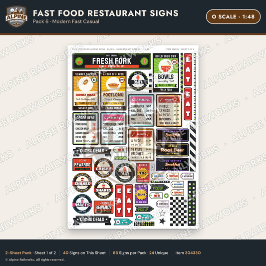 Alpine Railworks 30433O O Scale Fast Food Restaurant Signs