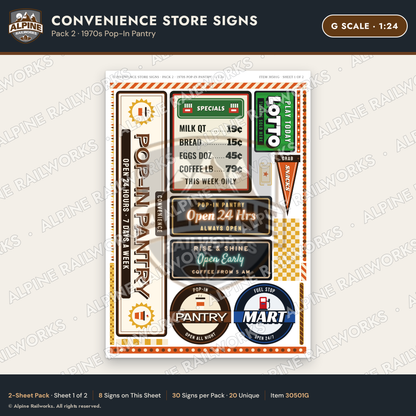 Alpine Railworks 30501G G Scale Convenience Store Signs