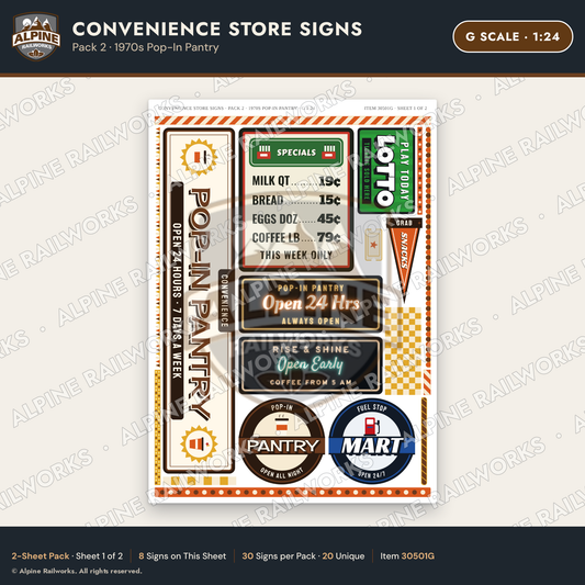 Alpine Railworks 30501G G Scale Convenience Store Signs