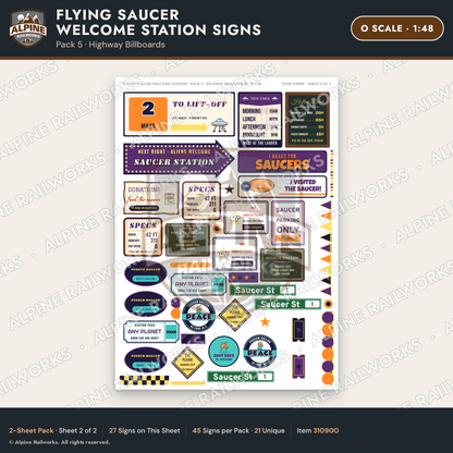 Alpine Railworks 31090O O Scale Roadside Signs - UFO Welcome Center