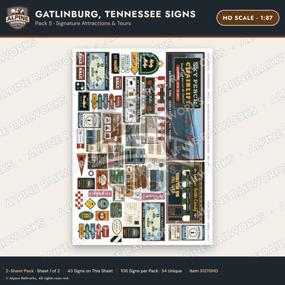 Alpine Railworks 31270HO HO Scale Gatlinburg TN Signs - Attractions