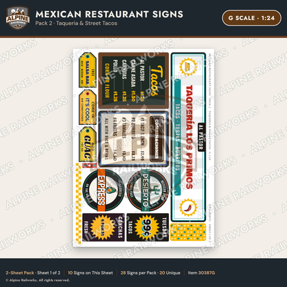 Alpine Railworks 30387G G Scale Mexican Restaurant Signs - Taqueria