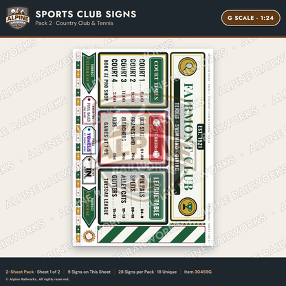 Alpine Railworks 30459G G Scale Sports Club Signs - Country Club