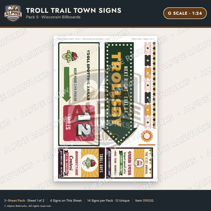 Alpine Railworks 31102G G Scale Roadside Attraction Signs - Troll Town