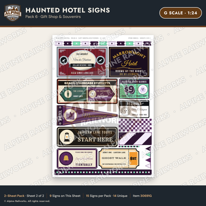 Alpine Railworks 30691G G Scale Haunted Hotel Signs - Gift Shop