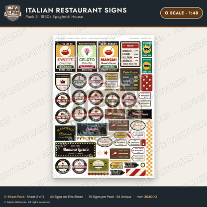 Alpine Railworks 30400O O Scale Italian Restaurant Signs