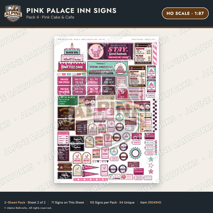 Alpine Railworks 31041HO HO Scale Roadside Signs - Pink Themed Motel