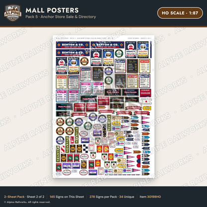 Alpine Railworks 30198HO HO Scale Mall Posters - Anchor Store Sale