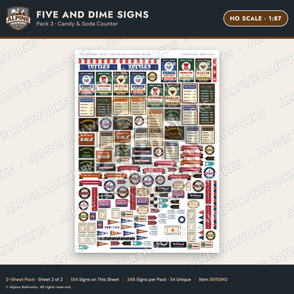 Alpine Railworks 30112HO HO Scale Five and Dime Signs - Candy