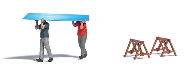 Busch 79817 HO Scale Carrying a Boat - Action Set -- Boat, 2 Figures, Boat Stand