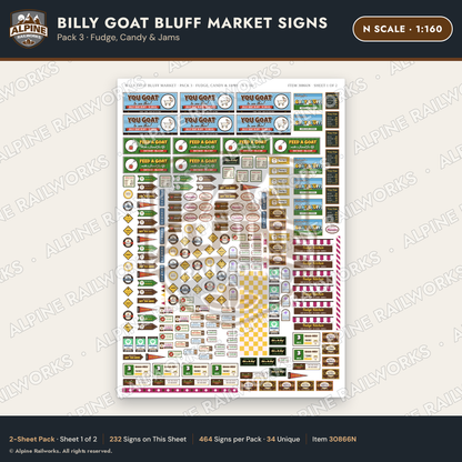 Alpine Railworks 30866N N Scale Roadside Signs - Goats on the Roof