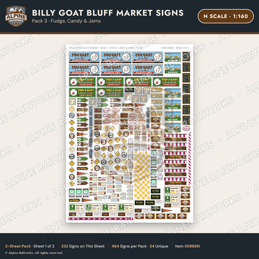 Alpine Railworks 30866N N Scale Roadside Signs - Goats on the Roof