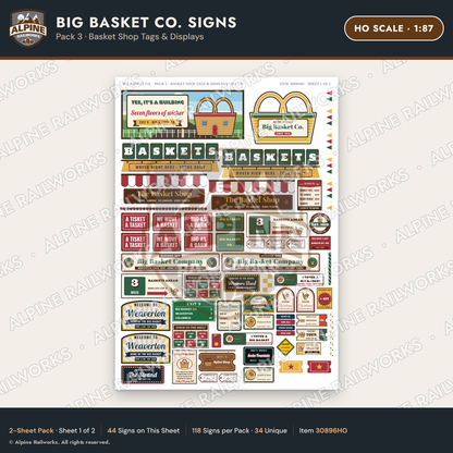 Alpine Railworks 30896HO HO Scale Roadside Signs - Basket Building