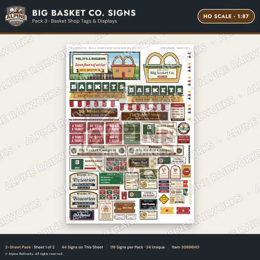 Alpine Railworks 30896HO HO Scale Roadside Signs - Basket Building