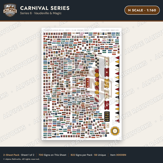 Alpine Railworks 30006N N Scale Carnival Signs - Vaudeville & Magic