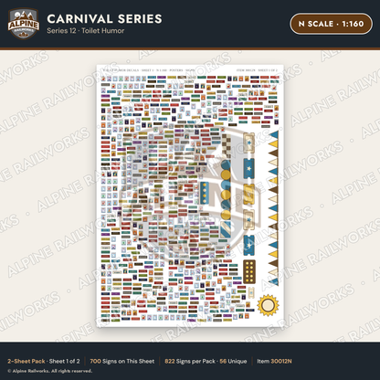 Alpine Railworks 30012N N Scale Carnival Signs - Toilet Humor