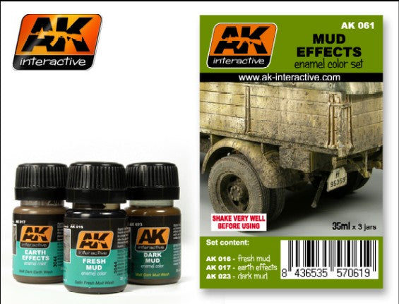AK Interactive 61 Mud Effects Enamel Paint Set (16, 17, 23)