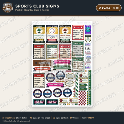 Alpine Railworks 30459O O Scale Sports Club Signs - Country Club