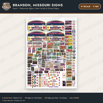 Alpine Railworks 31338N N Scale Branson MO Signs - Welcome Signs