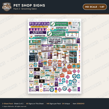 Alpine Railworks 30663HO HO Scale Pet Shop Signs - Grooming Salon