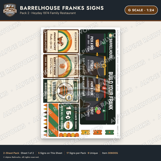 Alpine Railworks 30600G G Scale Fast Food Signs - Hot Dogs