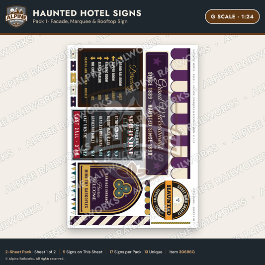 Alpine Railworks 30686G G Scale Haunted Hotel Signs - Facade & Marquee