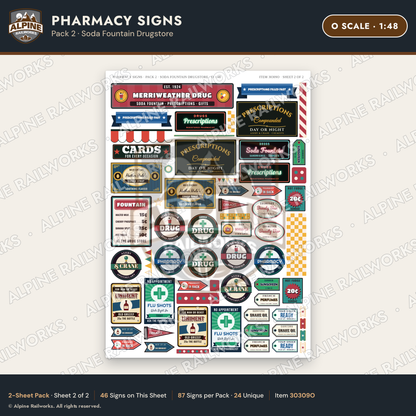 Alpine Railworks 30309O O Scale Pharmacy Signs