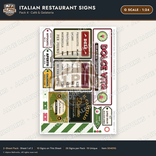 Alpine Railworks 30401G G Scale Italian Restaurant Signs - Cafe