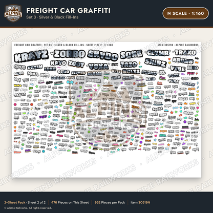 Alpine Railworks 30519N N Scale Freight Car Graffiti Cut-Outs - Silver