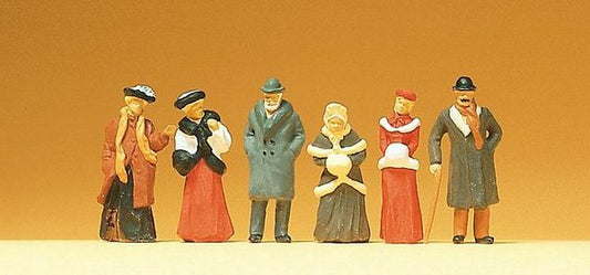 Preiser 12197 HO Scale 1900s Figures -- Passers-By Wearing Winter Clothes pkg(6)