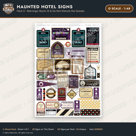 Alpine Railworks 30690O O Scale Haunted Hotel Signs - Room 13