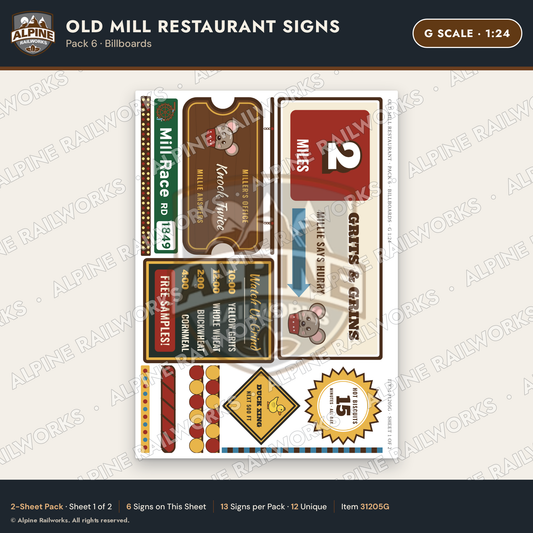 Alpine Railworks 31205G G Scale Old Mill Signs - Billboards