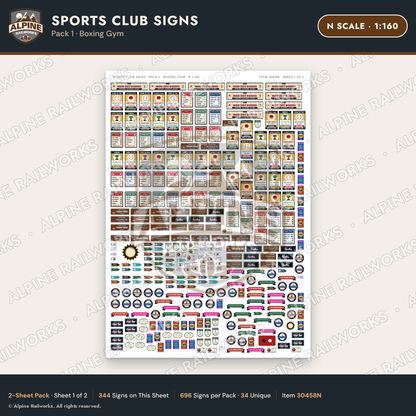 Alpine Railworks 30458N N Scale Sports Club Signs - Boxing Gym