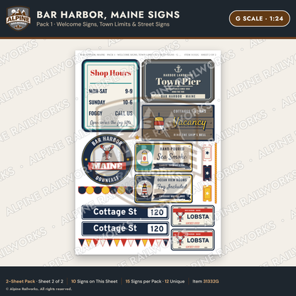 Alpine Railworks 31332G G Scale Bar Harbor ME Signs - Welcome Signs