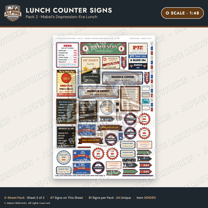 Alpine Railworks 30105O O Scale Lunch Counter Signs