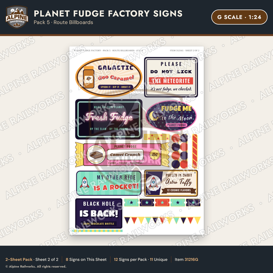 Alpine Railworks 31216G G Scale Fudge Factory Signs - Route Billboards