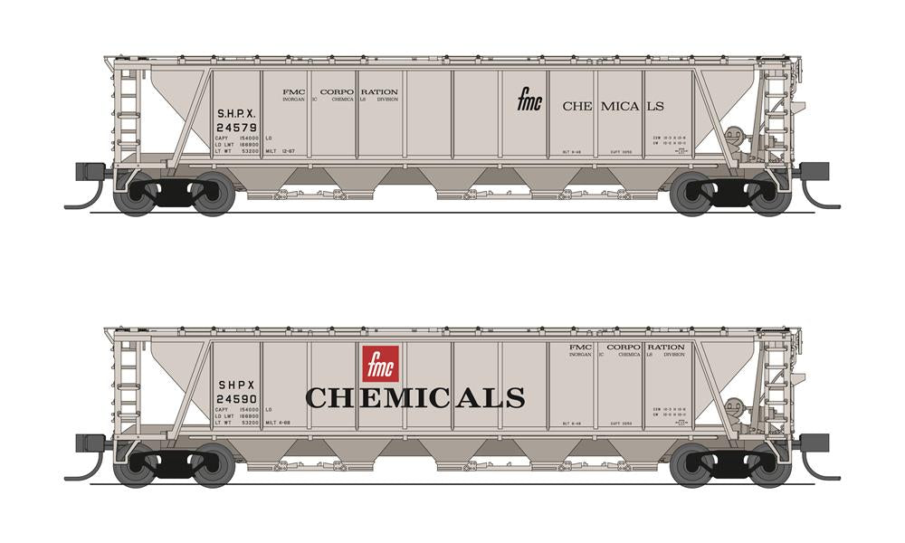 Broadway Limited 7265 N H32 Cvd Hopper Fmc Chem 2Pk